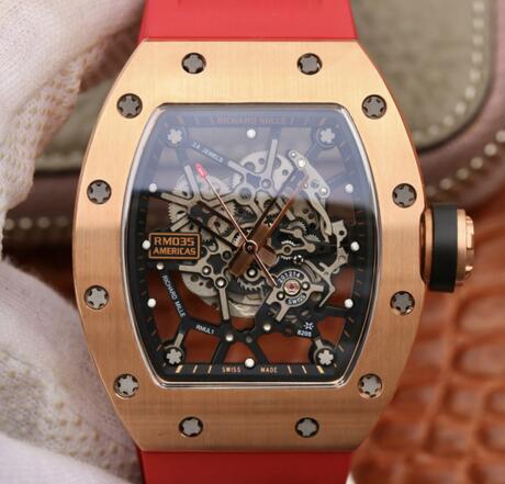 Review luxury Richard Mille RM035 rose gold red rubber watches replica